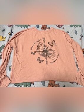 Peach Compass & Butterfly Long Sleeve Tee